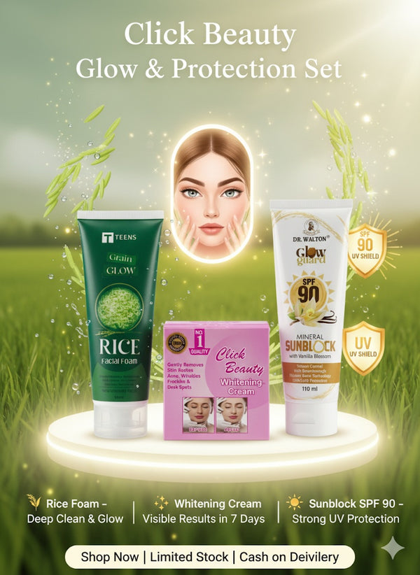 Whitening Cream, Rice Facial Foam, Sunblock SPF 90 Combo